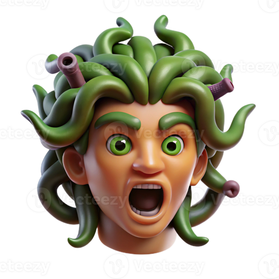 coveted classic Photorealistic, isolated cutout of a single Gorgon's severed head, hyper-specific, professional render, concept art style with Transparent Background flawless png