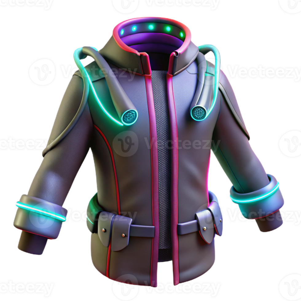 glorious mysterious vintage Cyberpunk clothing with integrated LEDs and fiber optic cables with Transparent Background masterfully captured png