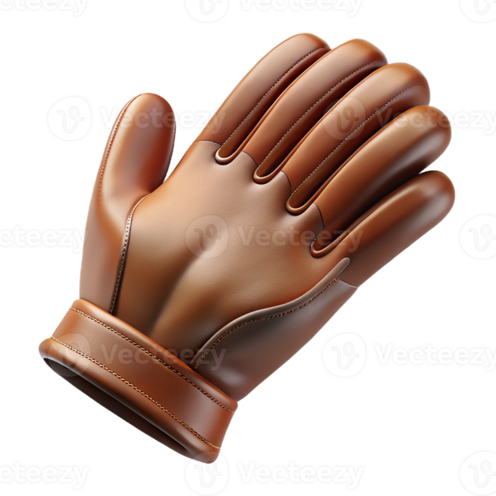 fascinating celebrated Photorealistic, ultra-detailed professional render of a vintage leather glove, isolated cutout with Transparent Background png