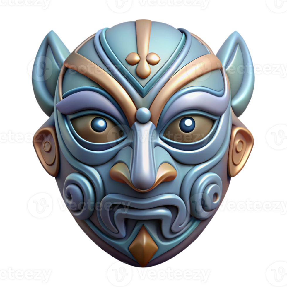 energetic dazzling A single, abstract mask with intricate tribal designs, with Transparent Background luxury png