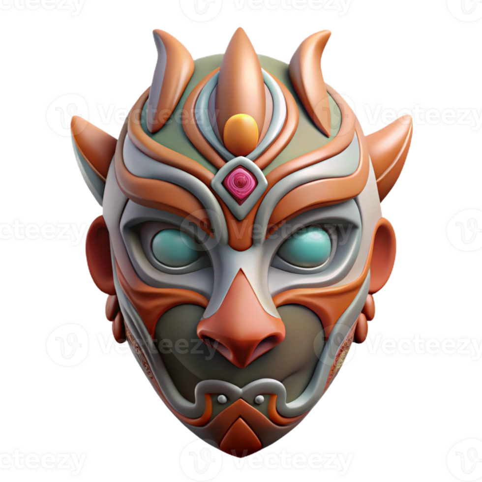 captivating rare A single, abstract mask with intricate tribal designs, with Transparent Background png