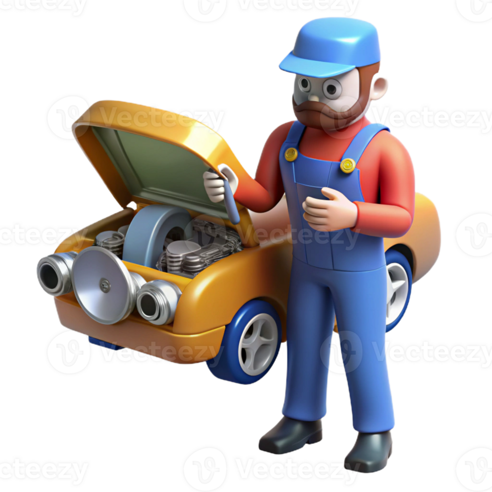 exquisite inspired Mechanic inspecting a car engine with Transparent Background png