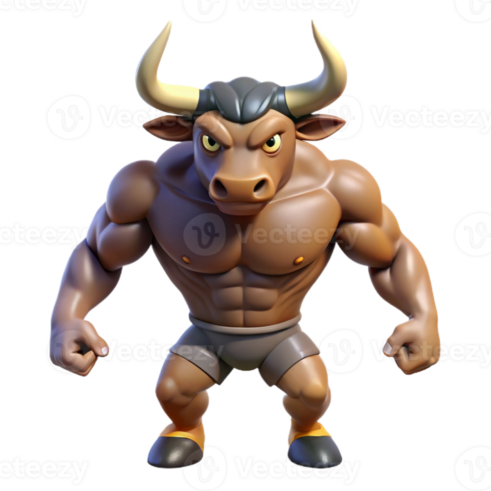 enchanting acclaimed Minotaur, half-bull, half-man, aggressive stance, with Transparent Background png