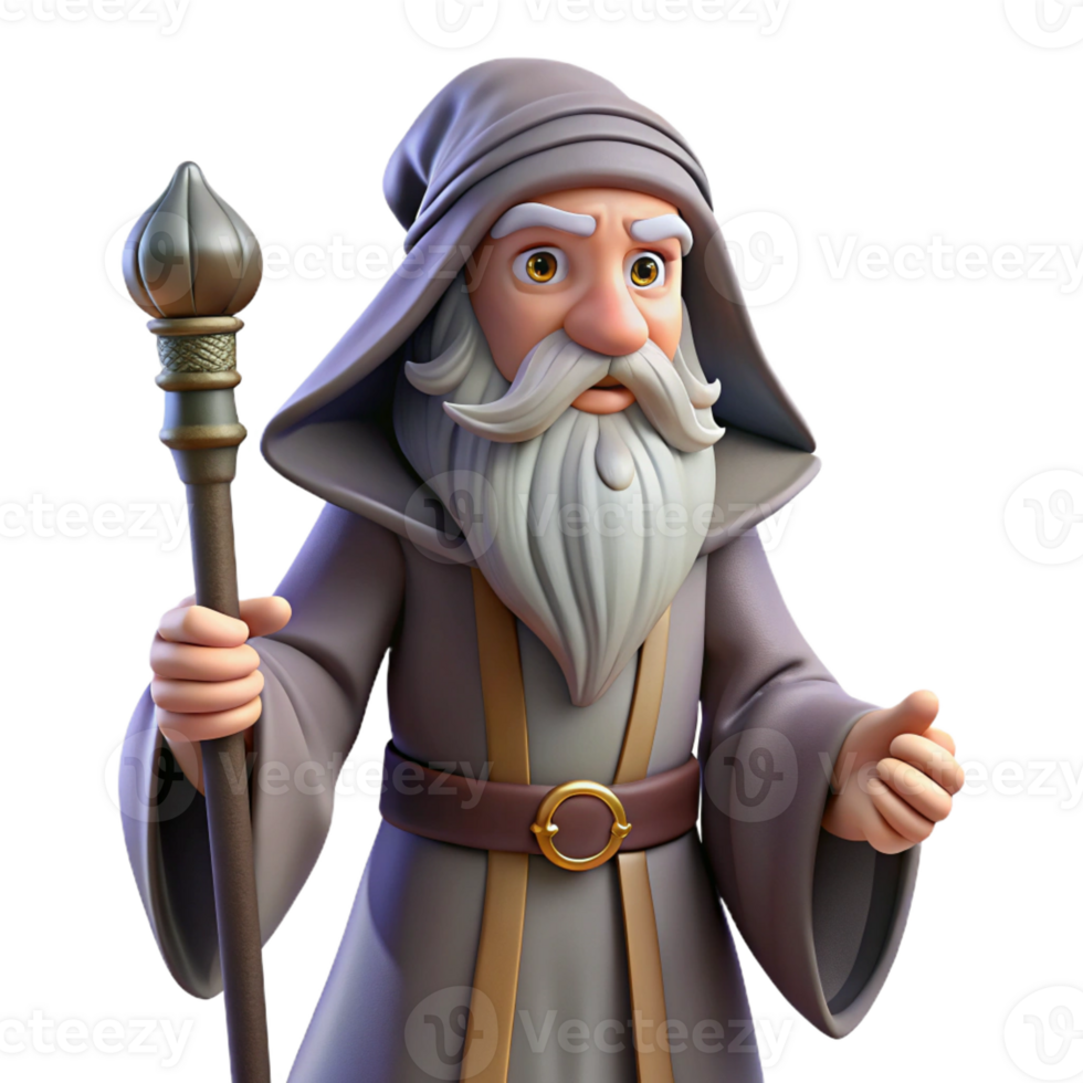 captivating dramatic abstract A wise old wizard with a long white beard, holding a staff, with Transparent Background luxury png