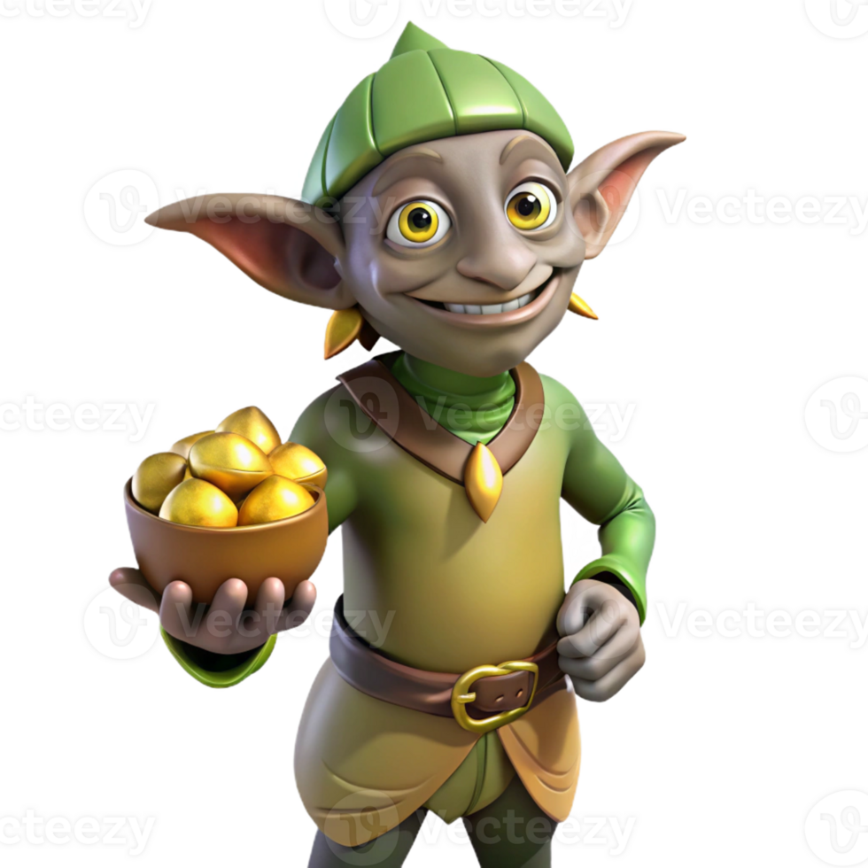 extraordinary unparalleled A mischievous goblin holding a stolen pouch of gold with Transparent Background png