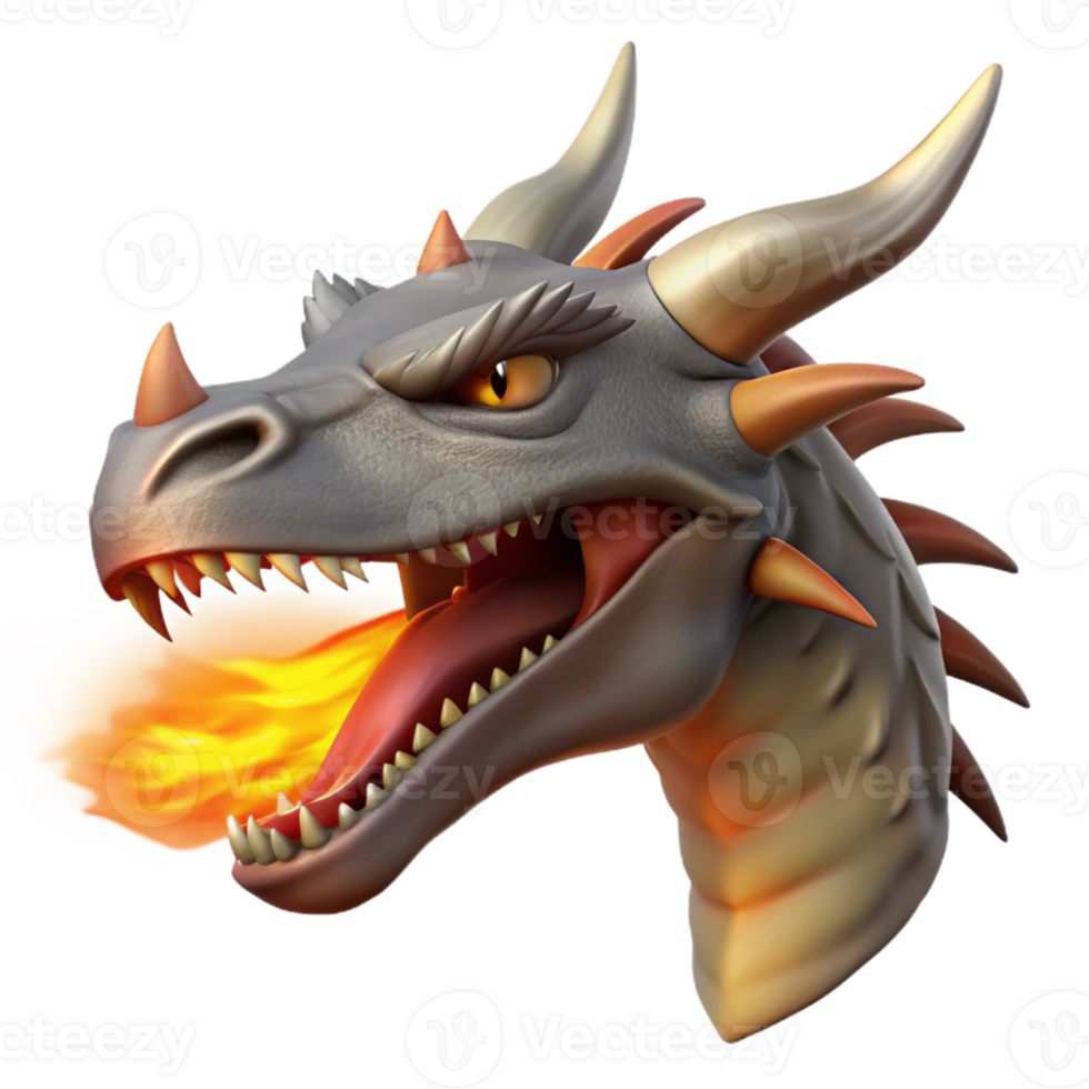 extraordinary intense futuristic A fierce dragon head, breathing fire, with Transparent Background fine detail png