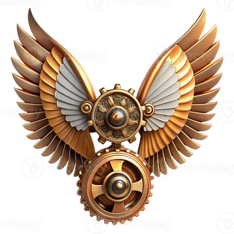 captivating distinguished Steampunk wings made of gears, clockwork, and brass feathers with Transparent Background png