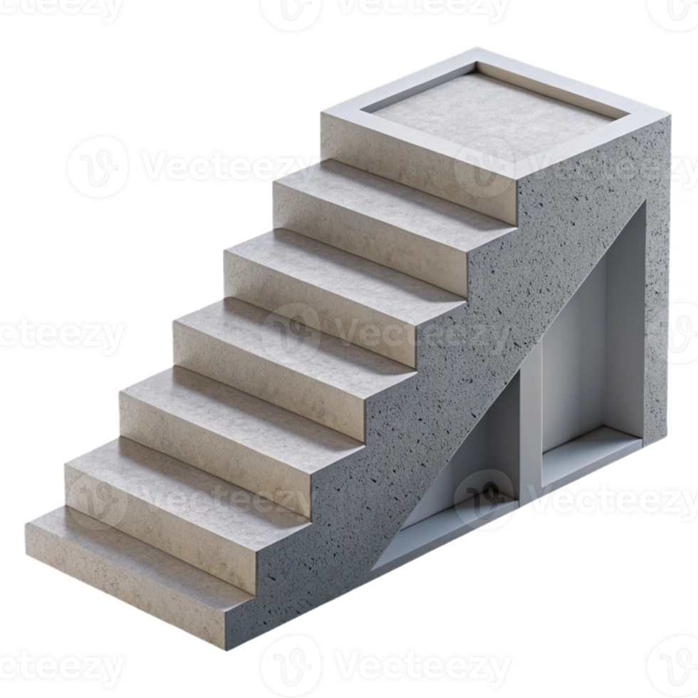 fascinating distinctive Modern minimalist staircase, concrete, with Transparent Background png
