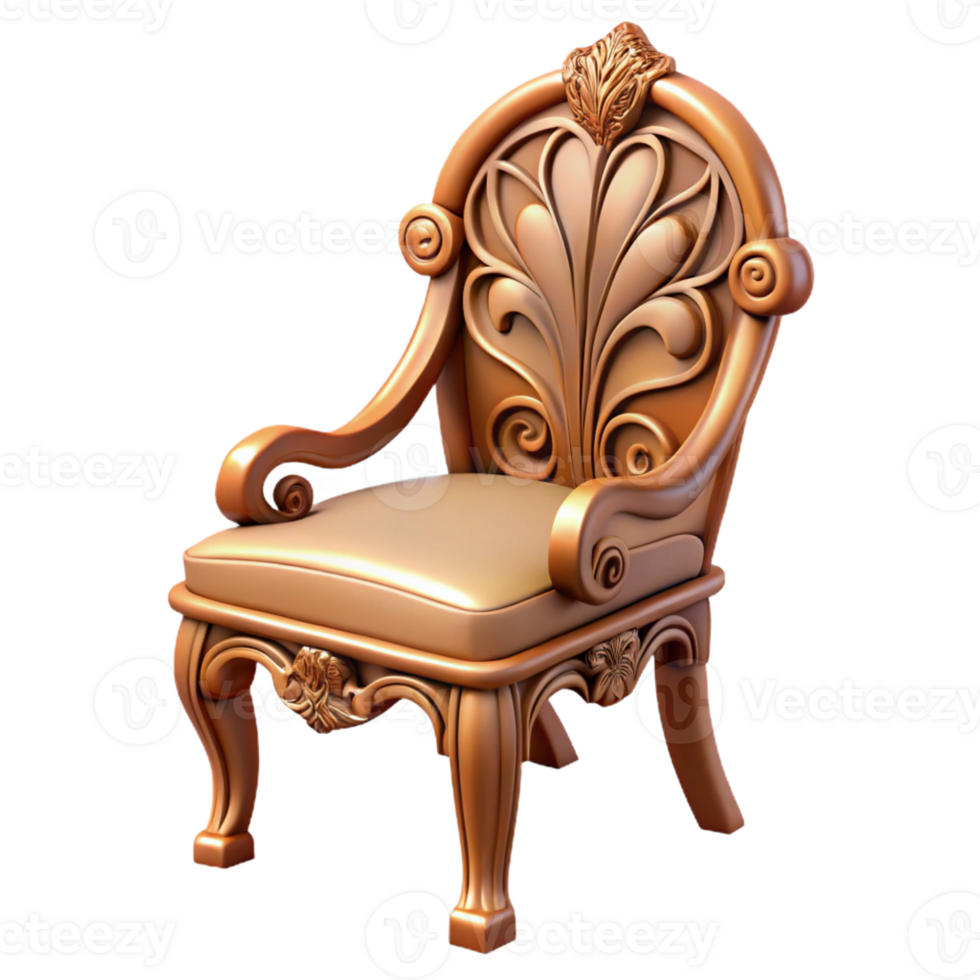 exemplary minimalist Professional render, isolated cutout of an Art Nouveau chair back, carved wood with flowing lines and stylized floral motifs with Transparent Background premium png