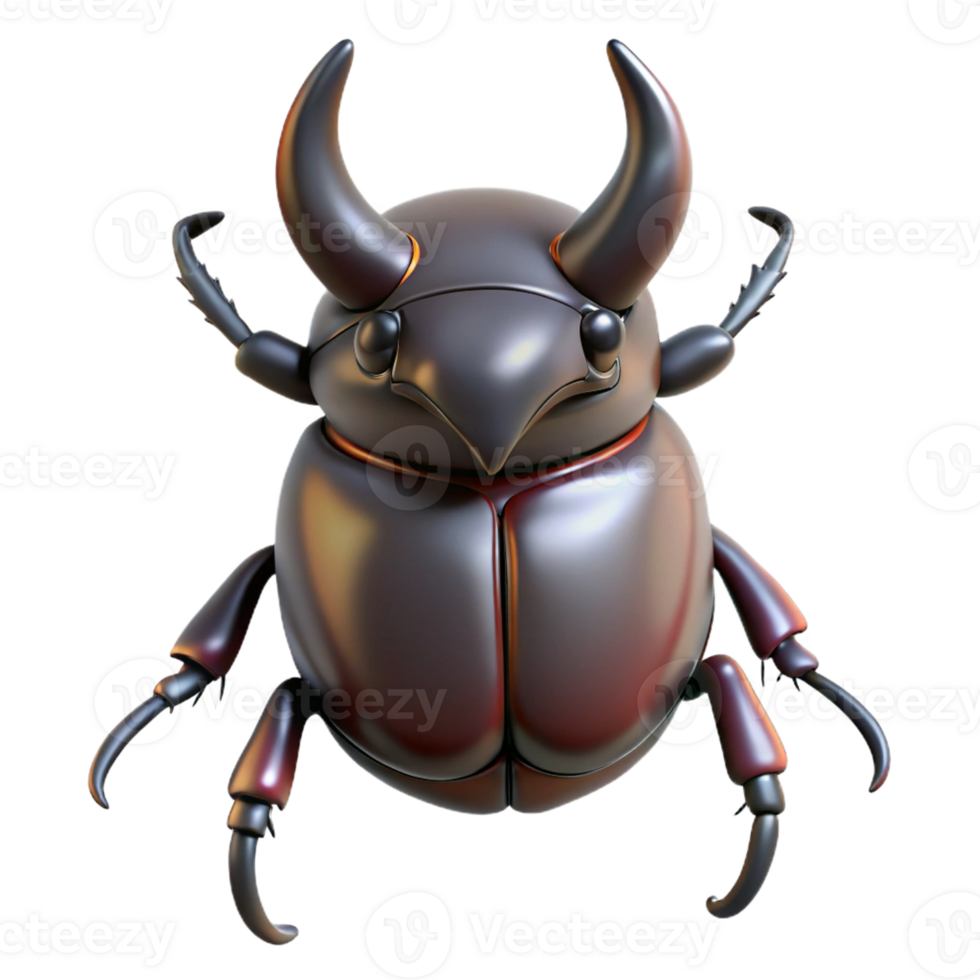 gorgeous energetic elegant Concept art style, isolated cutout of a hyper-specific rhinoceros beetle, horns prominent with Transparent Background authentic png