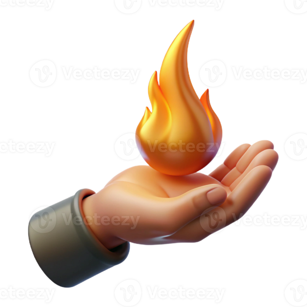 dazzling rare Concept art style, isolated cutout of a single, disembodied hand holding a flickering flame with Transparent Background png