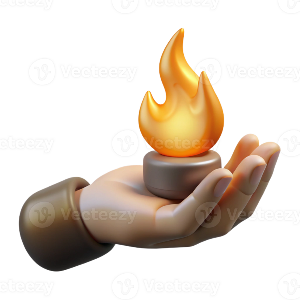 fascinating memorable Concept art style, isolated cutout of a single, disembodied hand holding a flickering flame with Transparent Background png