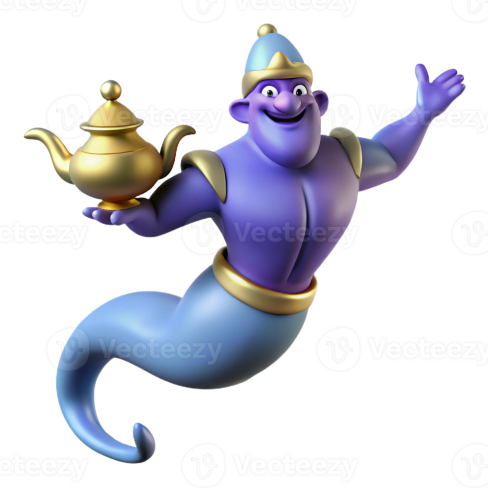 exquisite distinctive A powerful genie emerging from a lamp, with Transparent Background png