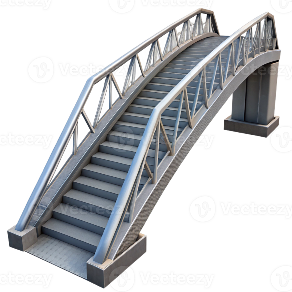 glorious memorable Modern pedestrian bridge, concrete and steel, with Transparent Background png