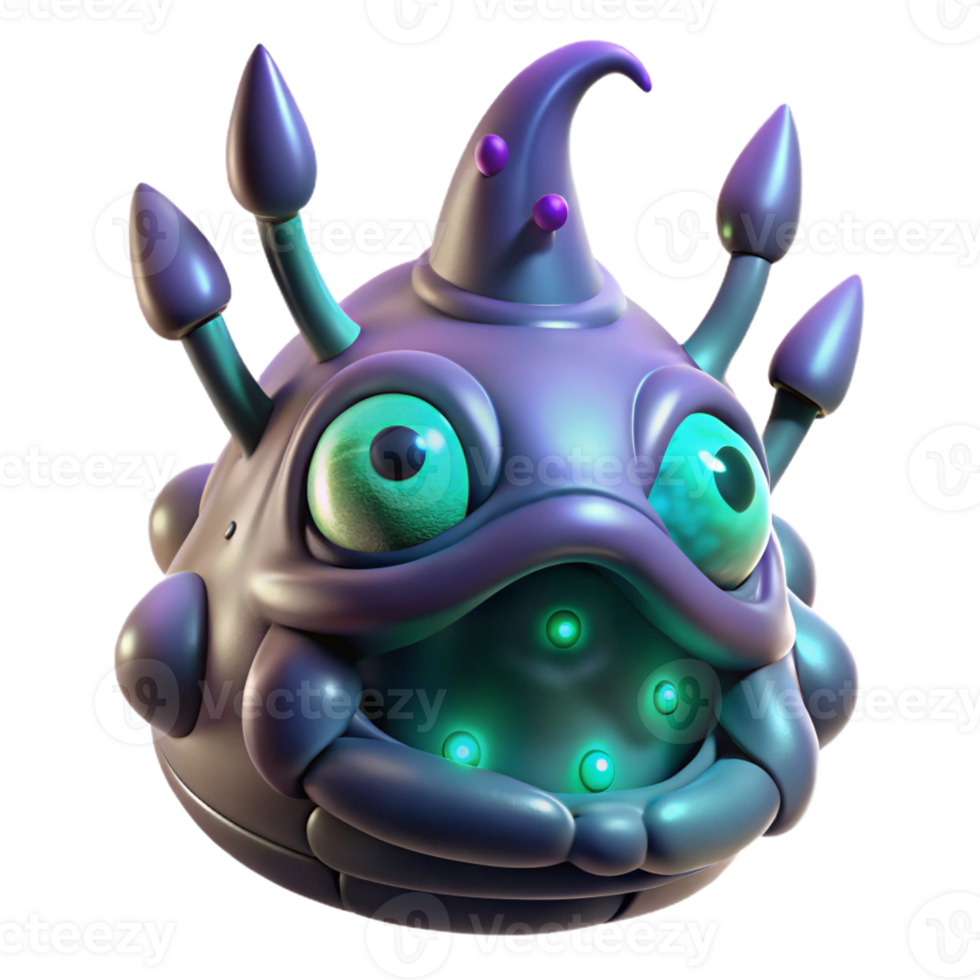 gorgeous bohemian Concept art style, isolated cutout of a bioluminescent alien parasite, hyper-specific details with Transparent Background crisp png