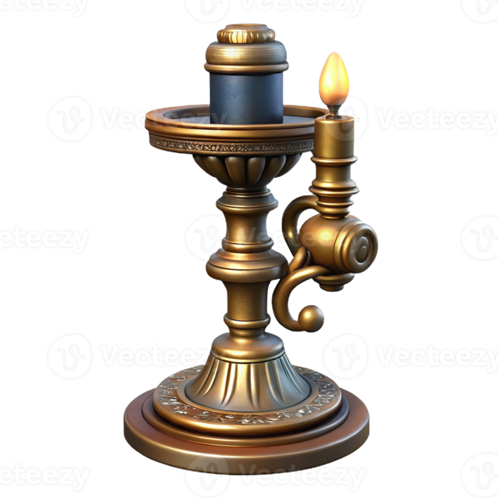 captivating abstract Steampunk candlestick with intricate detailing and a brass base with Transparent Background studio quality png