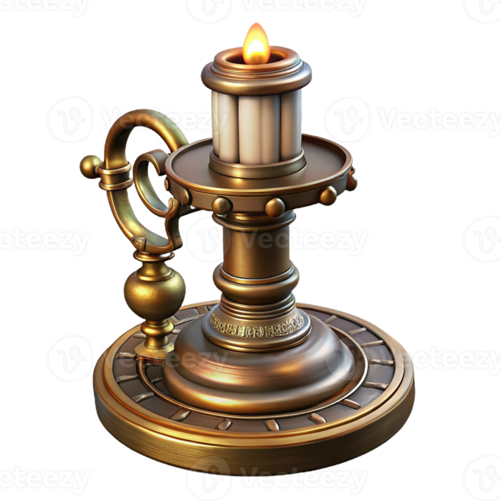 captivating distinguished Steampunk candlestick with intricate detailing and a brass base with Transparent Background png