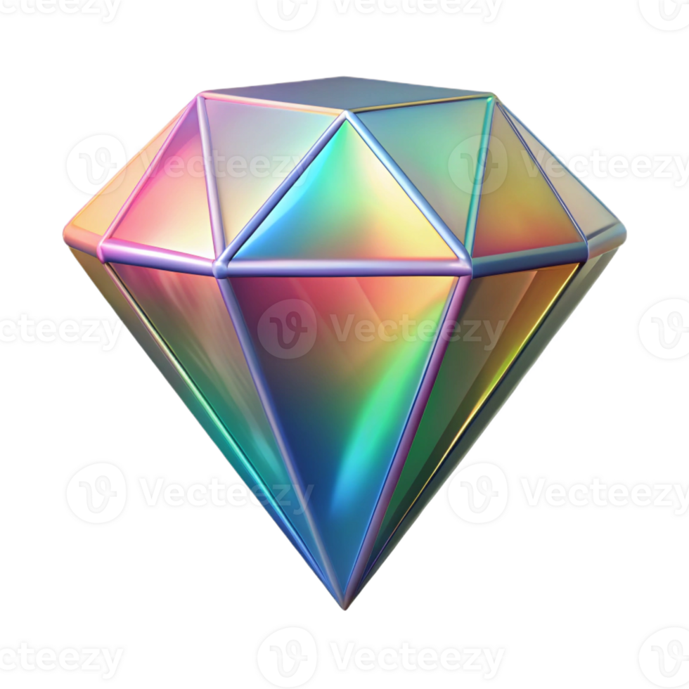 exemplary abstract A single, realistic, diamond with a rainbow sheen with Transparent Background detailed png