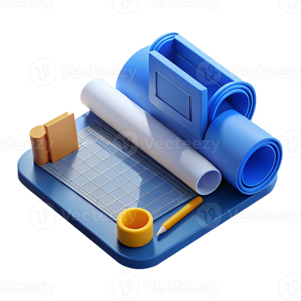 beautiful dreamy classic Blueprints rolled, architectural drawings, with Transparent Background detailed png