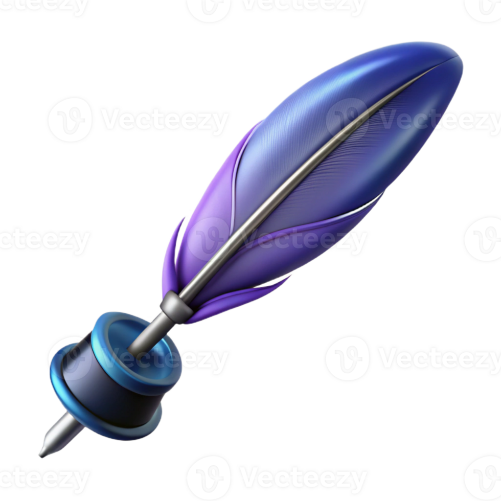 glorious distinctive Ultra-detailed, professional render of a levitating feather pen writing invisible ink with Transparent Background png
