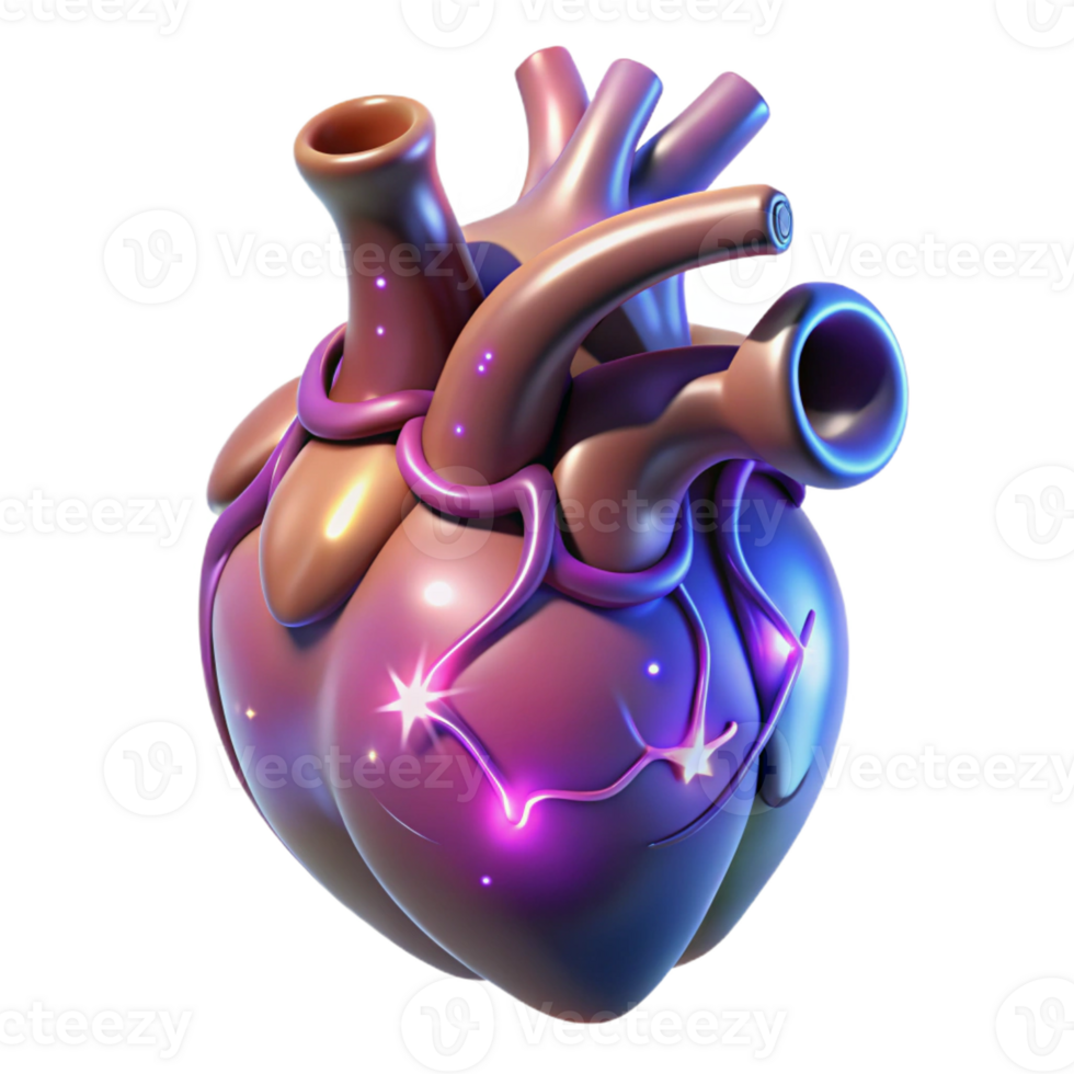 glorious dynamic classic A detailed, anatomical heart with magical energy, with Transparent Background professional png