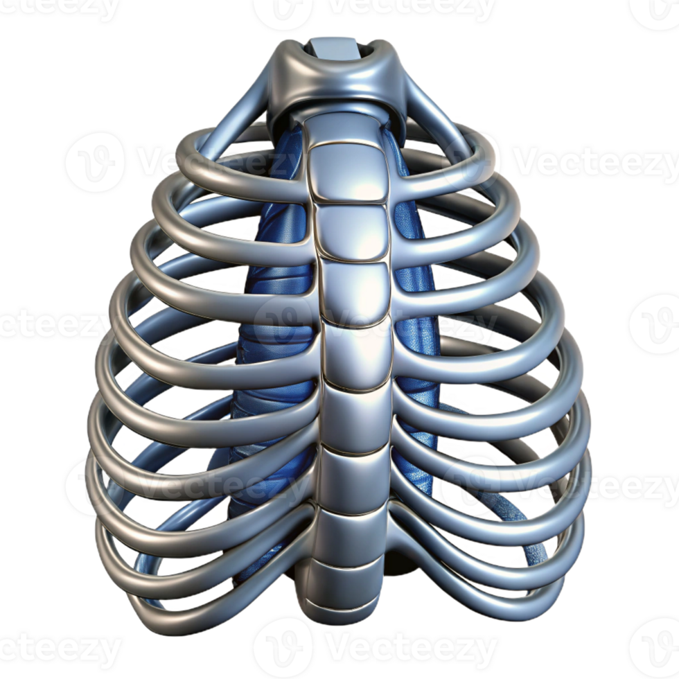 beautiful exemplary Photorealistic, ultra-detailed isolated cutout of a biomechanical ribcage with metallic reinforcement with Transparent Background png