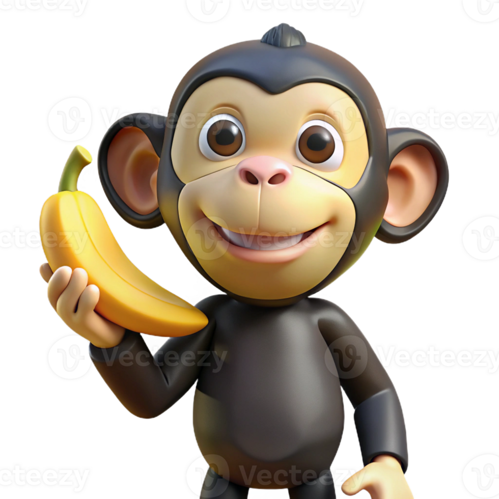 glorious joyful artistic Chimpanzee, holding a banana banana not visible, mischievous expression with Transparent Background sharp png