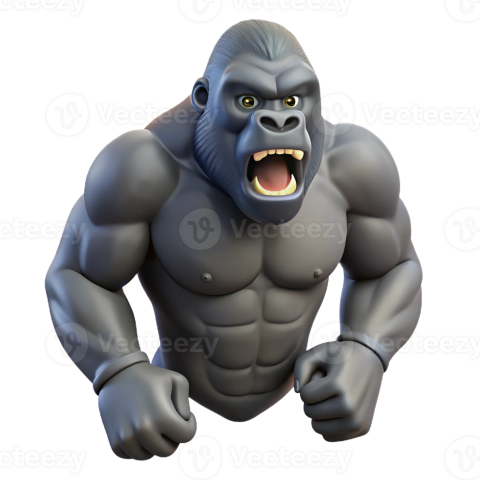 dazzling quintessential Gorilla, silverback, beating chest with Transparent Background png