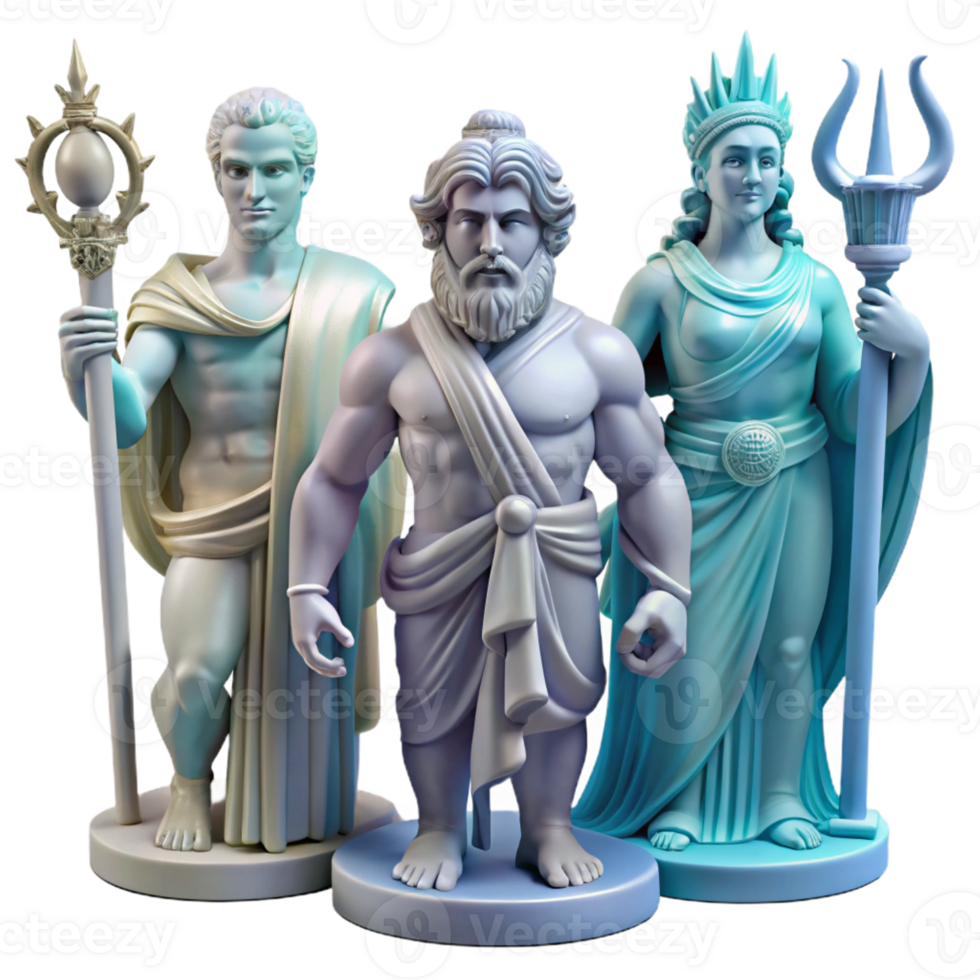 gorgeous harmonious creative Mythological Statues, set of individual statues with Transparent Background detailed png