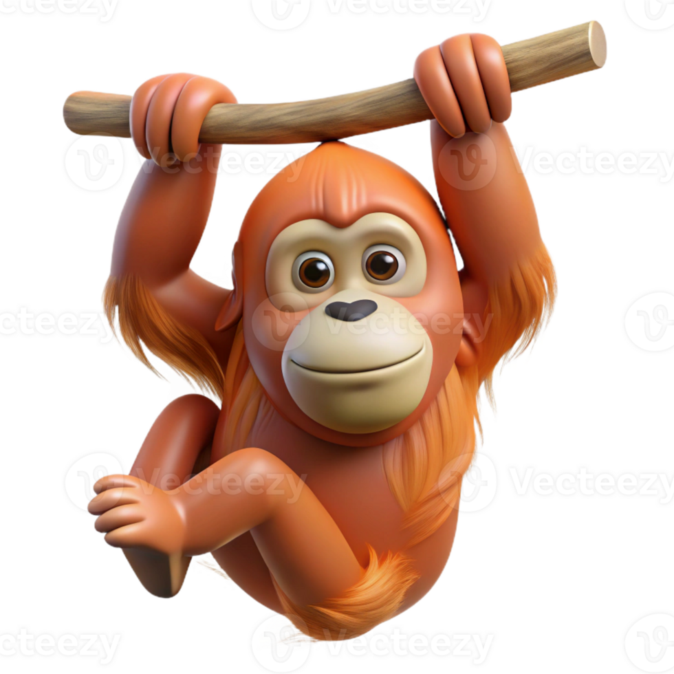 fascinating unforgettable Orangutan, hanging from a branch branch not visible with Transparent Background png