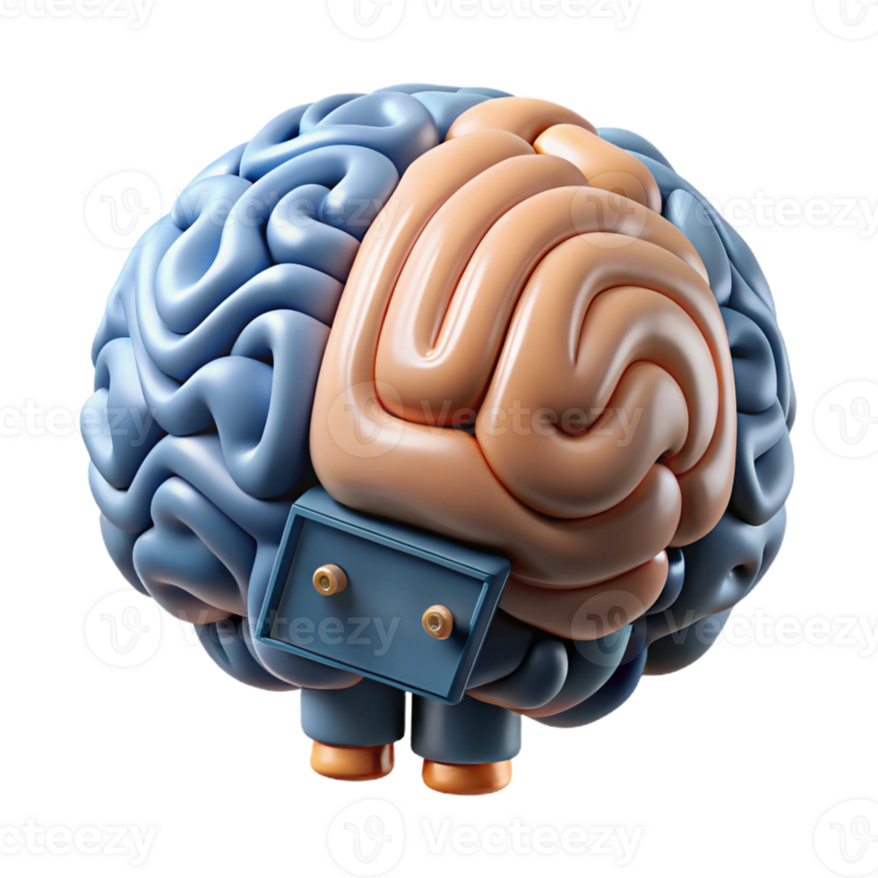 energetic captivating Professional render, hyper-specific isolated cutout of a biomechanical brain with external processing units with Transparent Background masterfully captured png