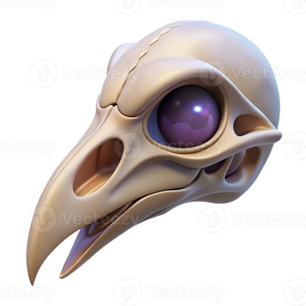 captivating tranquil abstract Ultra-detailed, photorealistic isolated cutout of a biomechanical bird skull with optical enhancements with Transparent Background museum quality png