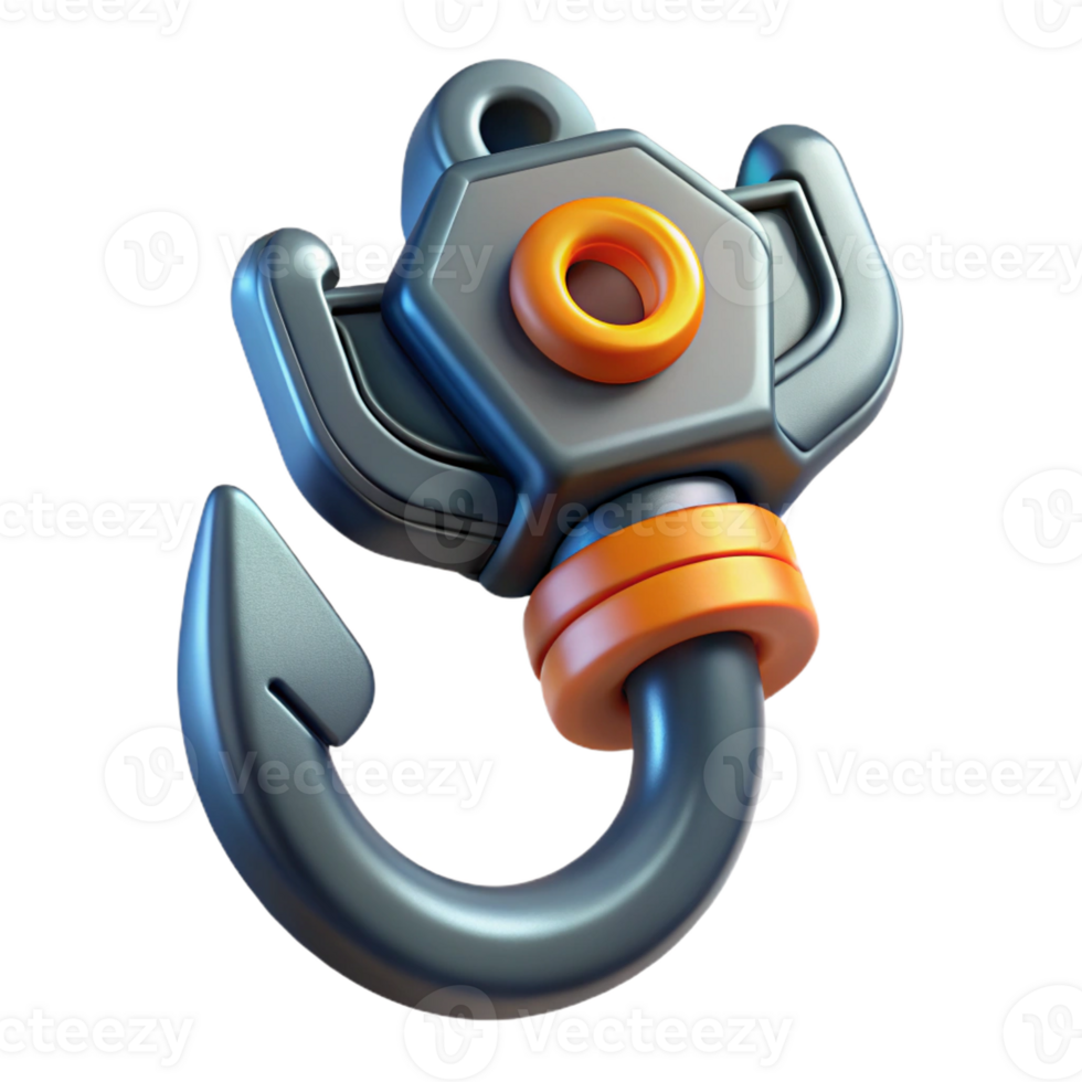 fascinating dynamic organic Concept art style, isolated cutout of a high-tech grappling hook, ultra-detailed, hyper-specific with Transparent Background handcrafted png