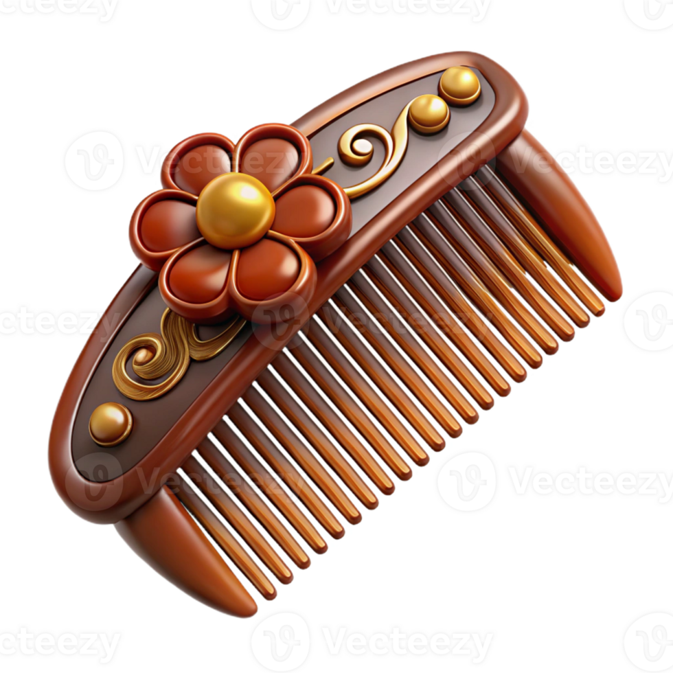 elegant ethereal coastal Ultra-detailed, isolated cutout of a vintage hair comb with tortoiseshell decoration with Transparent Background authentic png