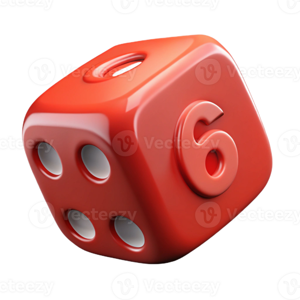 elegant celebrated A single, realistic dice, showing the number six with Transparent Background png