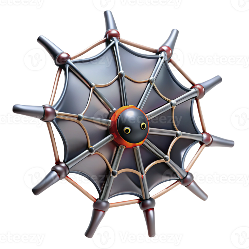exquisite distinctive Photorealistic, ultra-detailed isolated cutout of a biomechanical spider web with conductive threads and sensors with Transparent Background png
