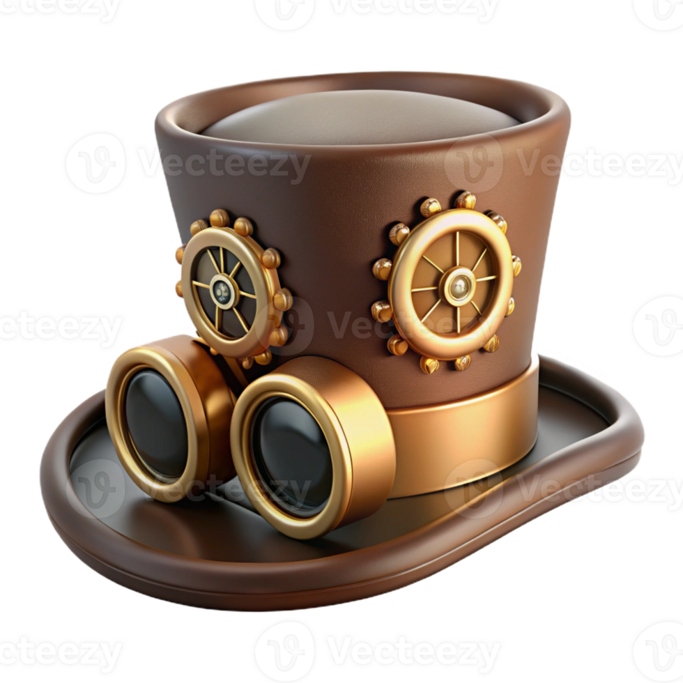 coveted creative Steampunk top hat with goggles and intricate gear decorations with Transparent Background high resolution png