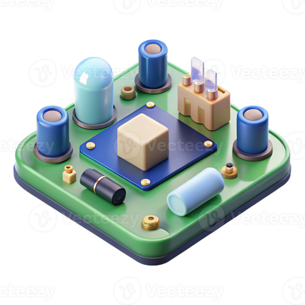 dramatic iconic Circuit board, electronics components, with Transparent Background png