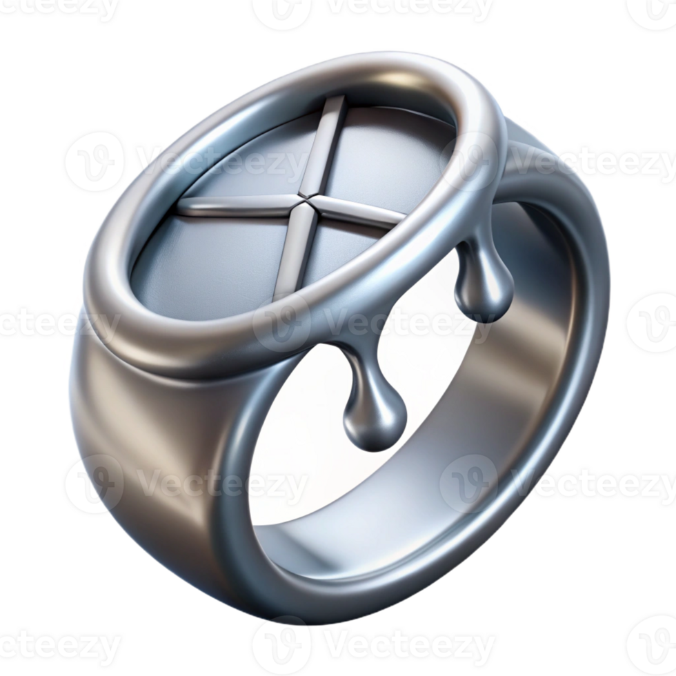 fascinating whimsical gothic Concept art style, isolated cutout of a single, gleaming silver Draupnir ring, dripping with Norse runes with Transparent Background artisan png