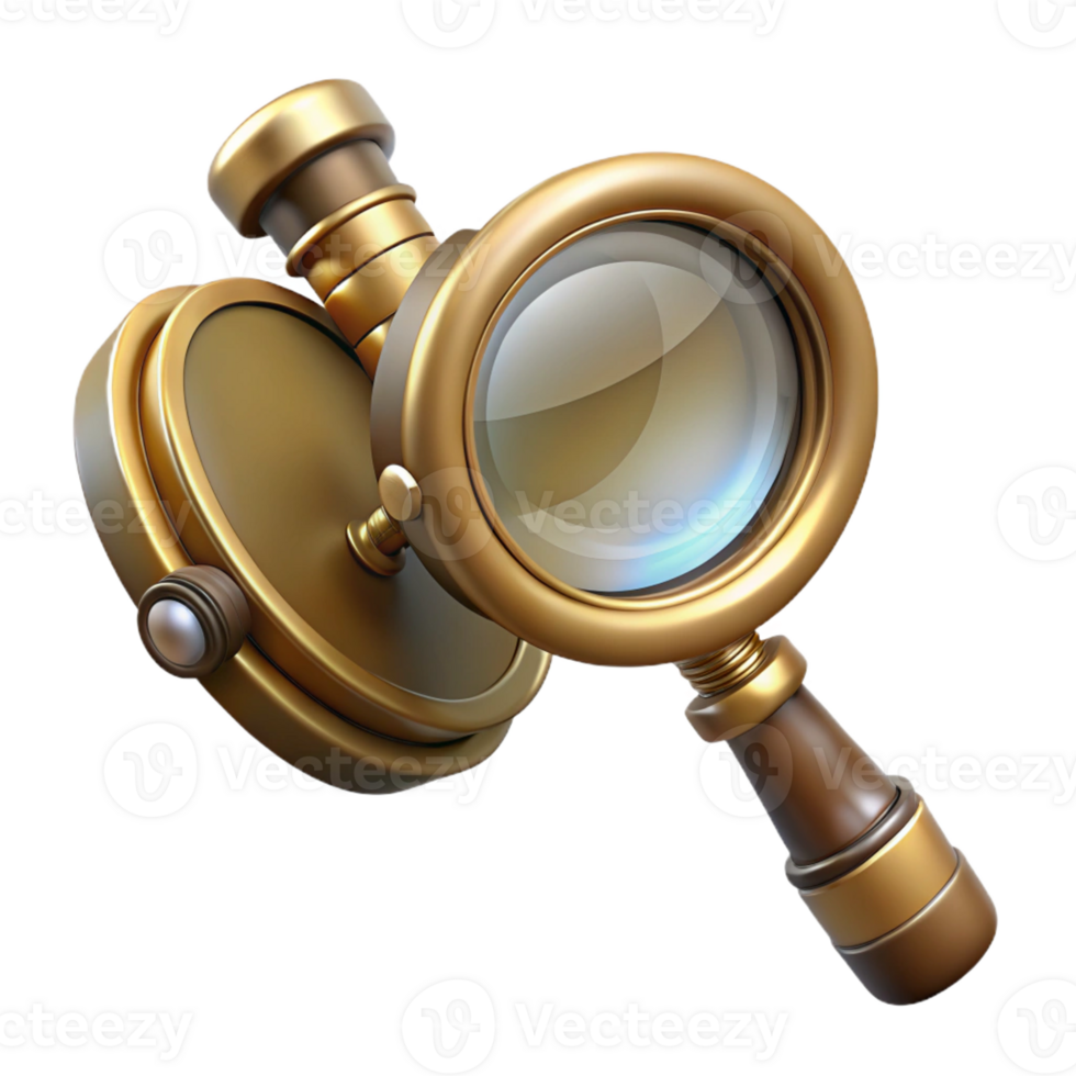 enchanting ethereal gothic Steampunk monocle with a brass frame and a magnifying glass with Transparent Background flawless png