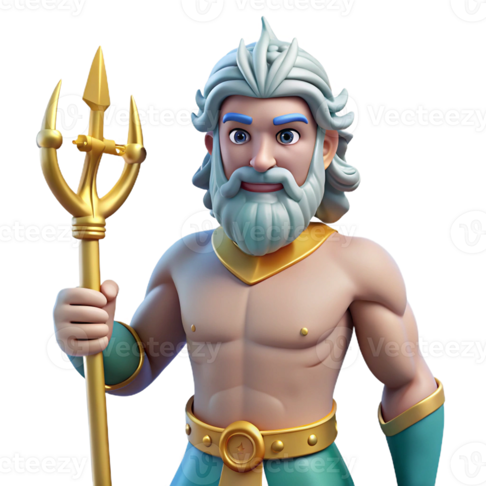dazzling nostalgic geometric Poseidon, God of the Sea, holding trident, with Transparent Background ultra HD png