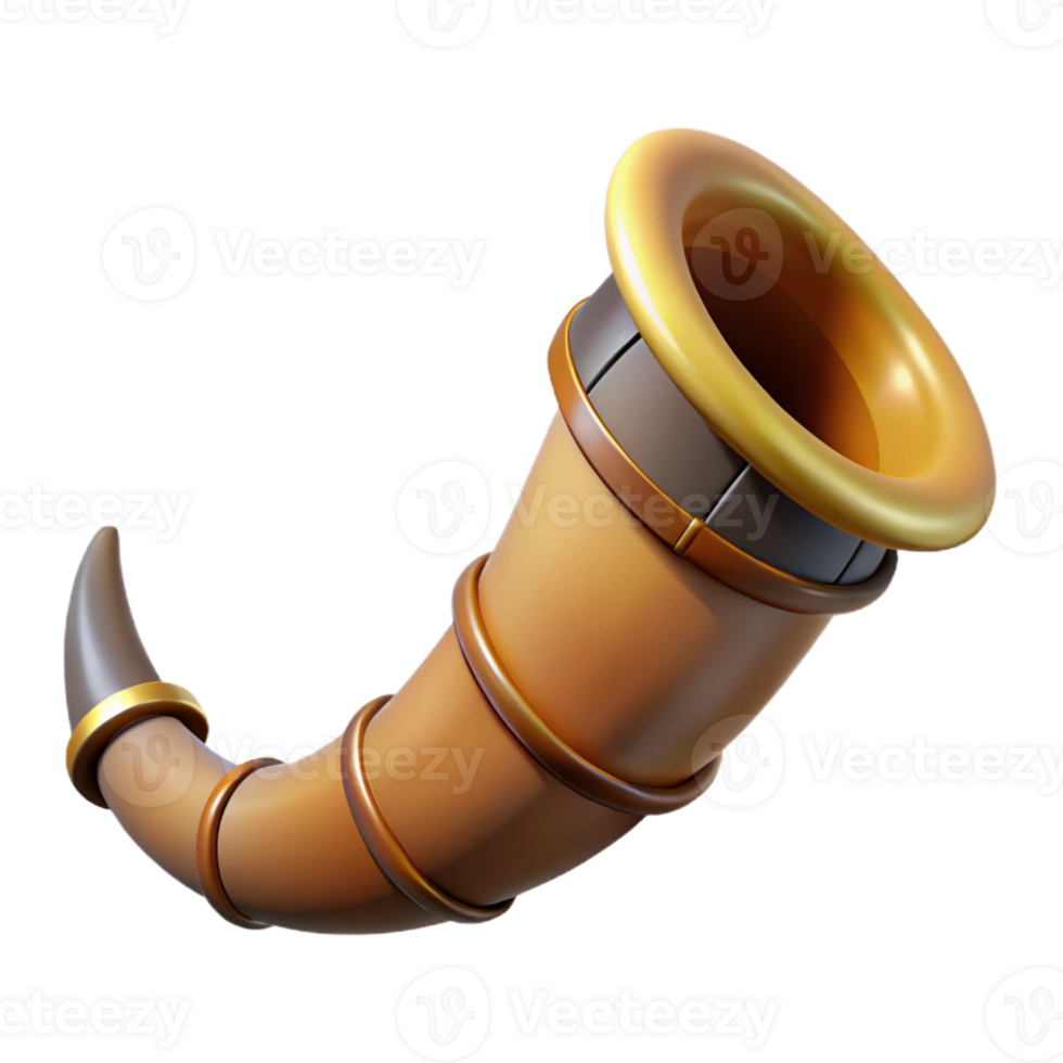 fascinating mysterious surreal Hyper-specific concept art style isolated cutout of a tribal war horn, ultra-detailed, made from an animal horn with Transparent Background handcrafted png