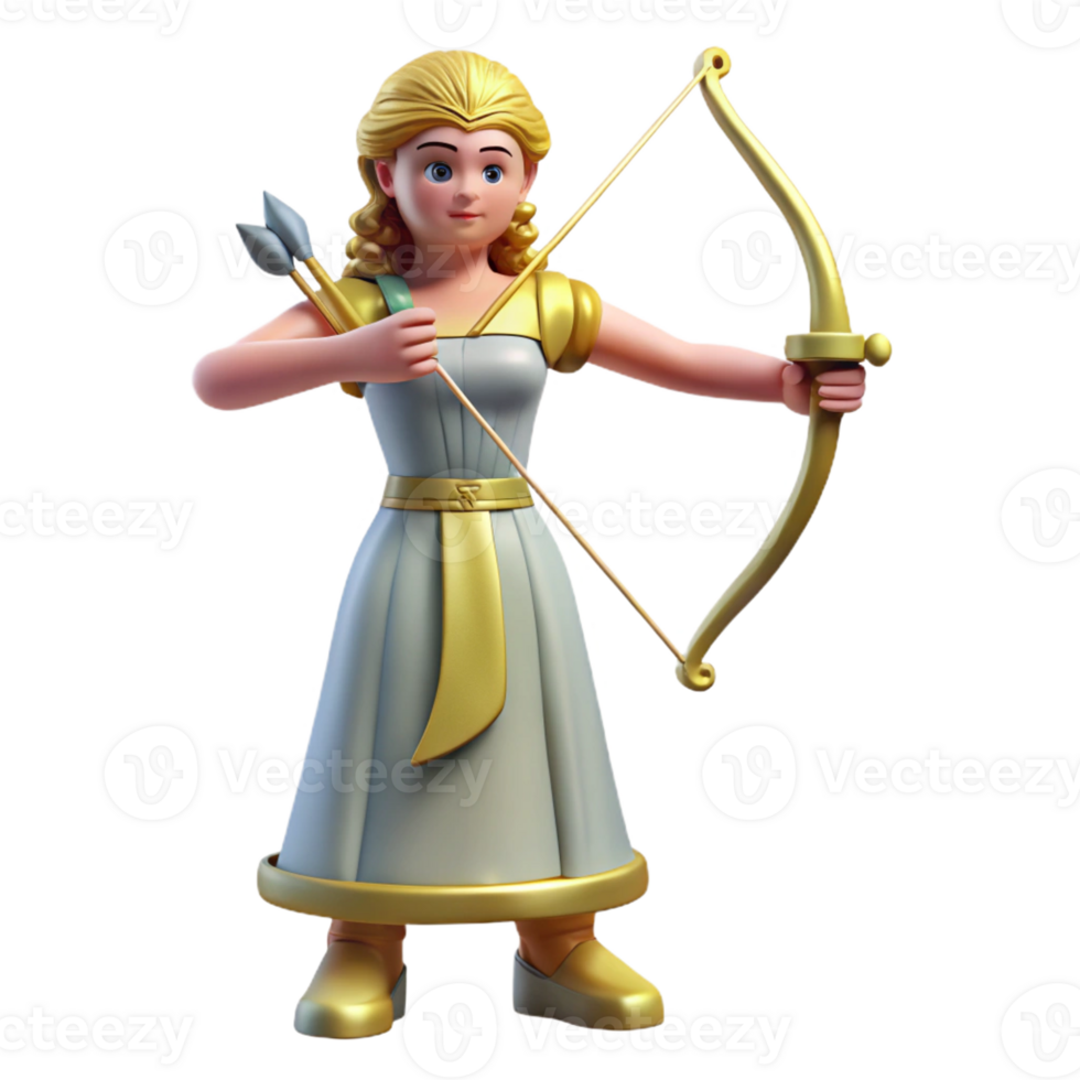 distinctive tropical Artemis, Goddess of the Hunt, with bow and arrow, with Transparent Background original png