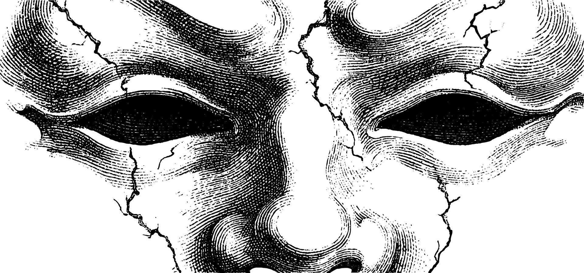 Engraved gothic mask with cracks for artistic design and decor. vector