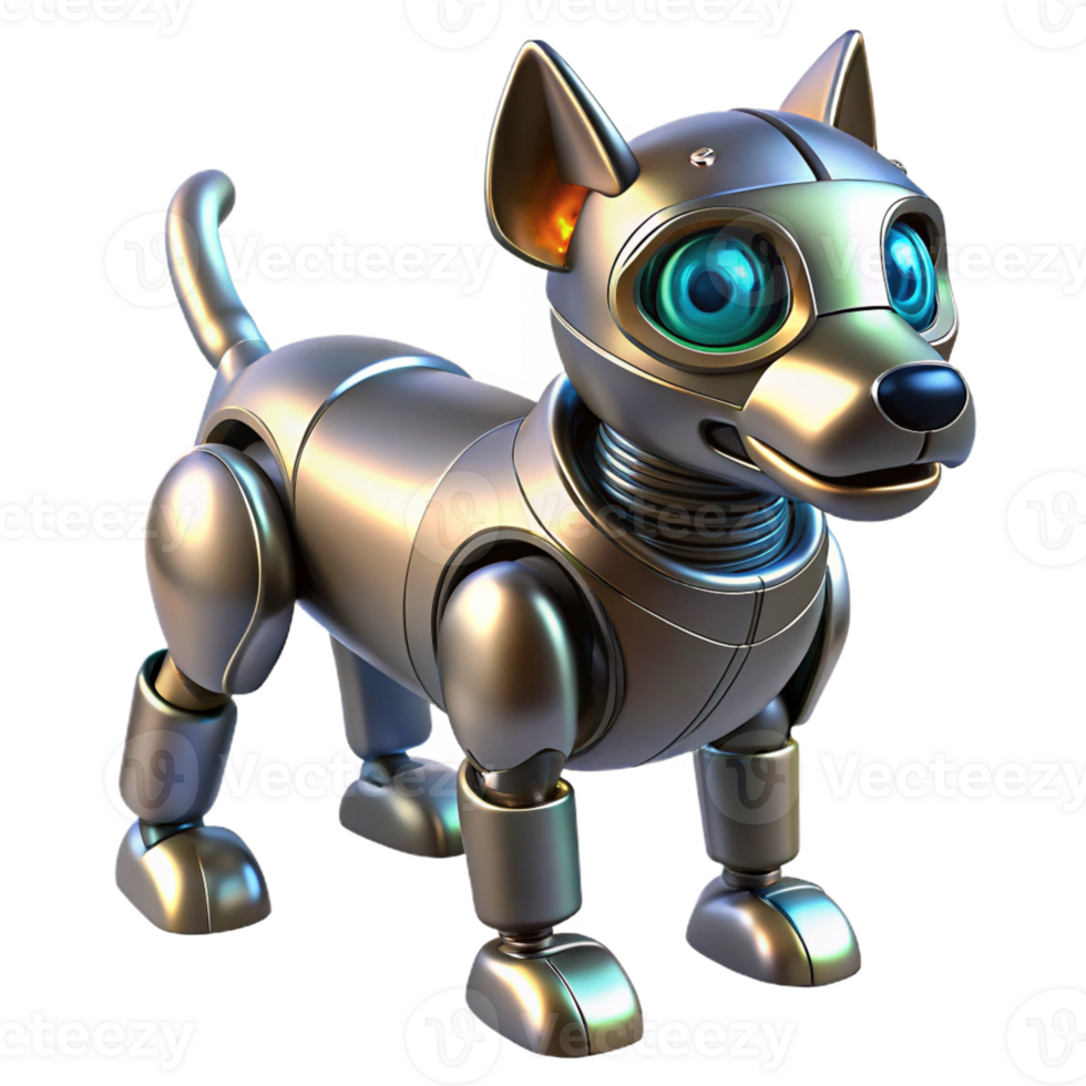 extraordinary traditional Robot dog, metallic body, glowing eyes with Transparent Background exclusive png