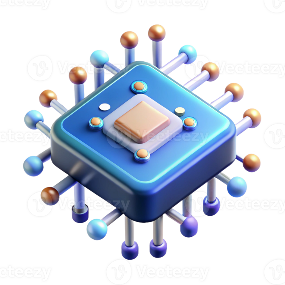 energetic beautiful Artificial intelligence chip with glowing circuits and data pathways with Transparent Background top-tier png