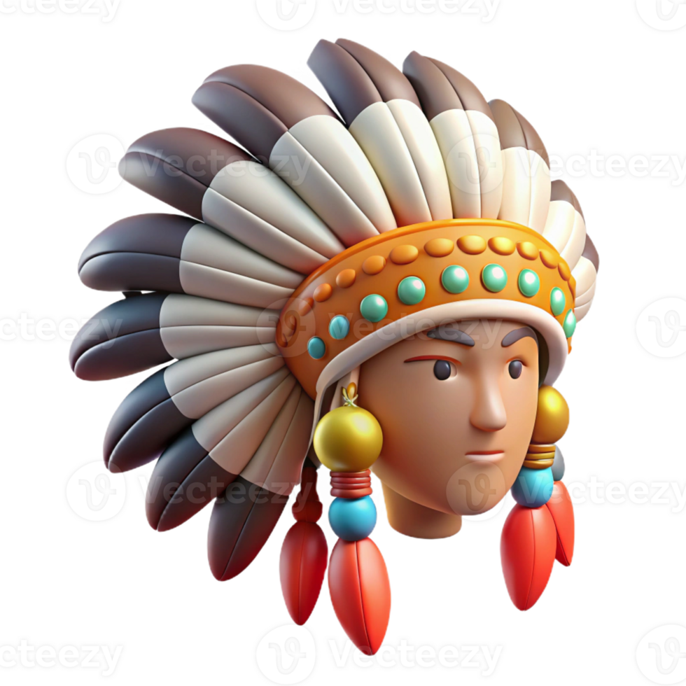 extraordinary timeless Concept art style, isolated cutout of a tribal chief's elaborate headdress with eagle feathers and beads with Transparent Background png