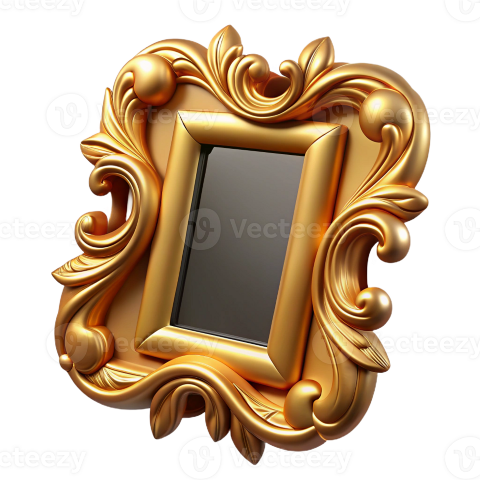 glorious energetic victorian Concept art style, isolated cutout of an Art Nouveau picture frame, gilded wood, intricate leaf and vine design with Transparent Background fine detail png