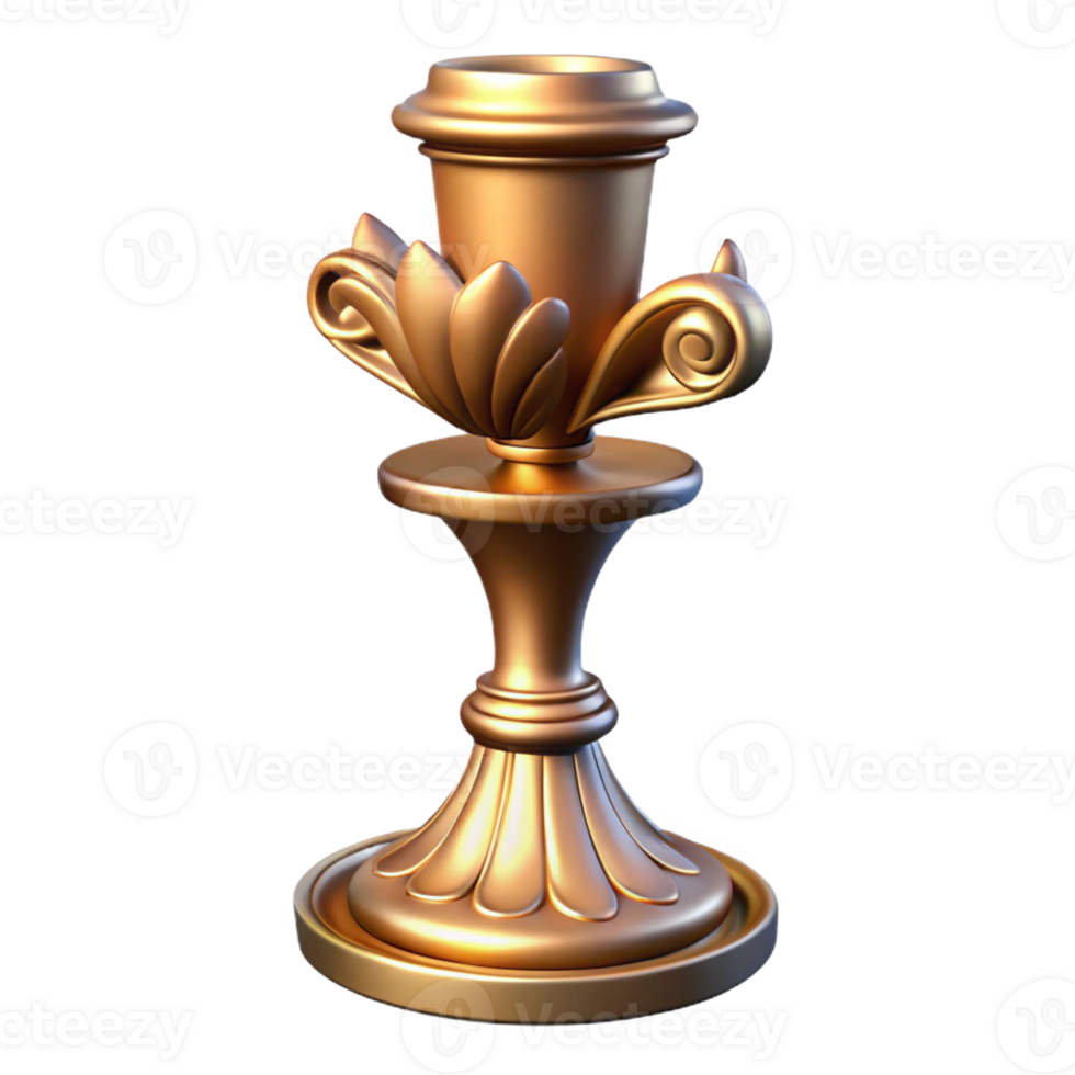 exquisite victorian Hyper-specific, professional render, isolated cutout Art Nouveau candlestick, brass, elongated shape, stylized floral base with Transparent Background genuine png