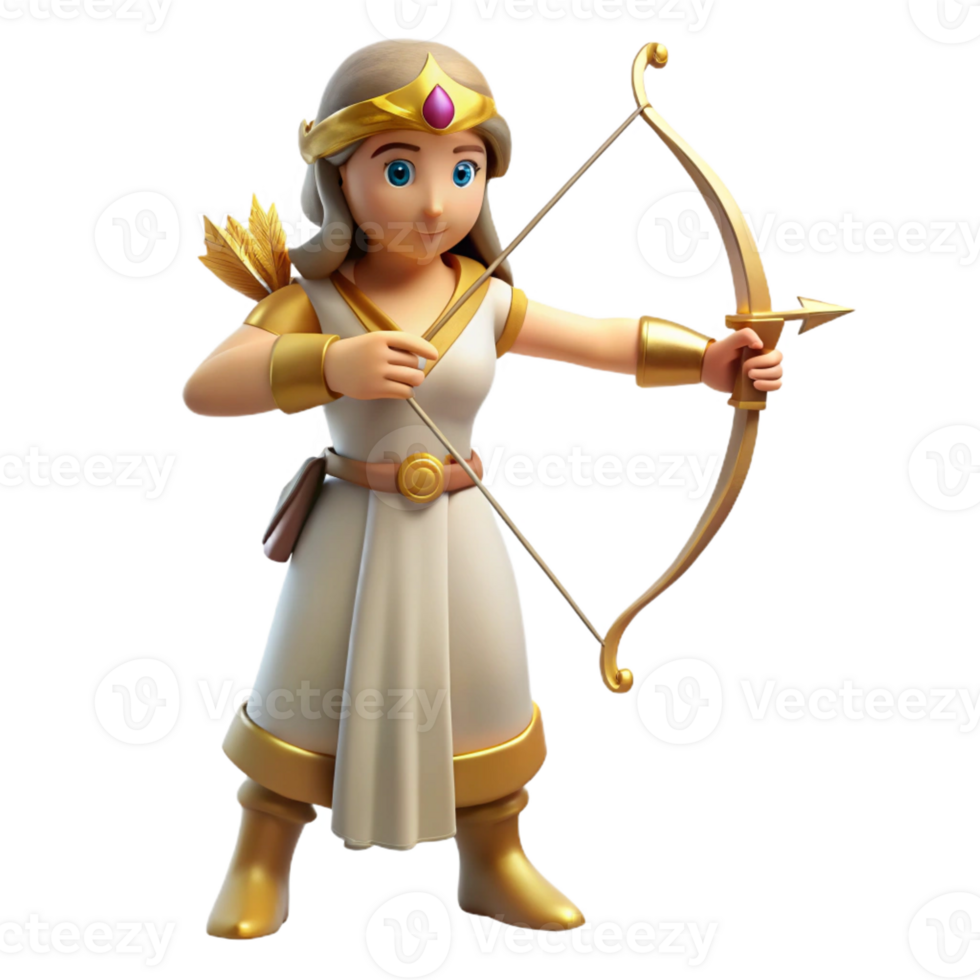 elegant exemplary Artemis, Goddess of the Hunt, with bow and arrow, with Transparent Background png